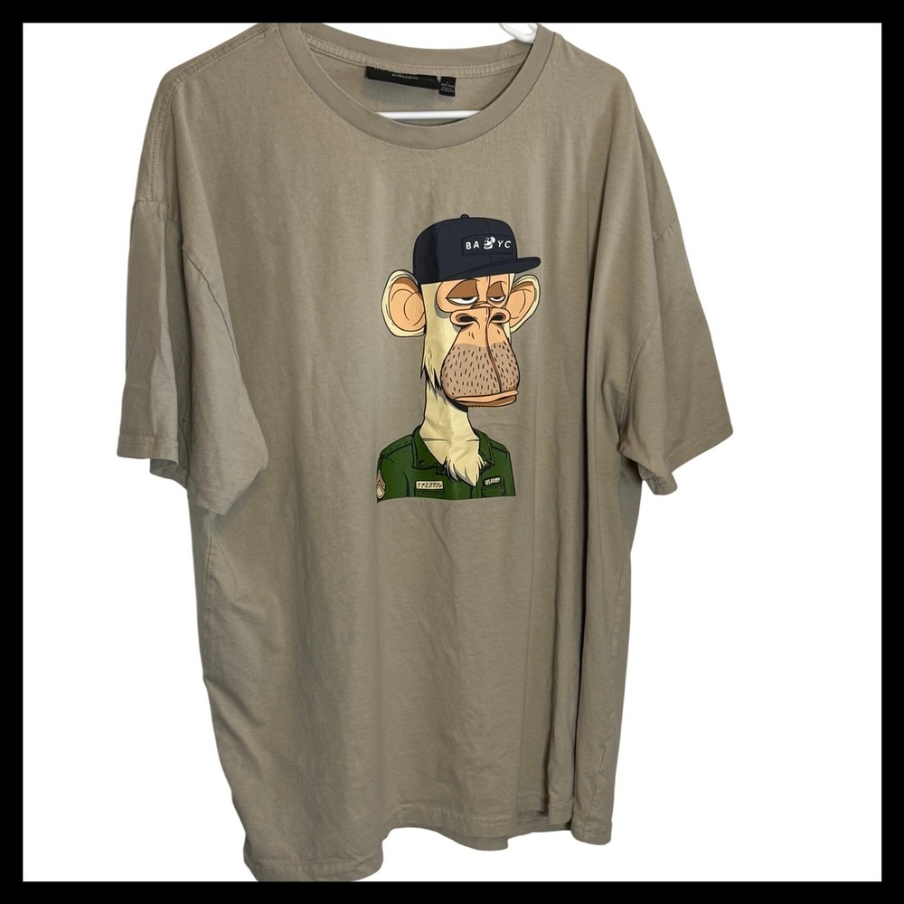 NWOT No Boundaries Mens Bored Ape Yacht Club BAYC NFT Graphic T-Shirt Tan Large